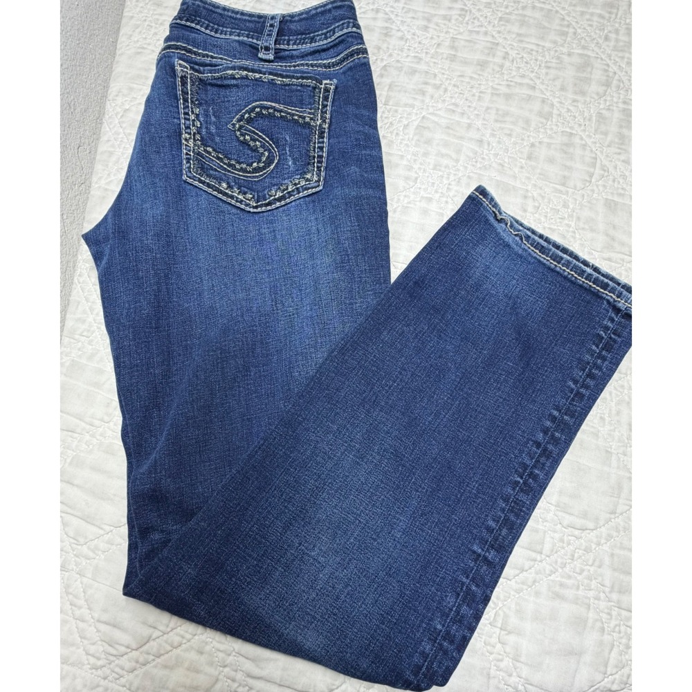 Silver Jeans Co Suki Straight Jeans Womens 33x32 Blue Dark Wash Contrast Stitch
